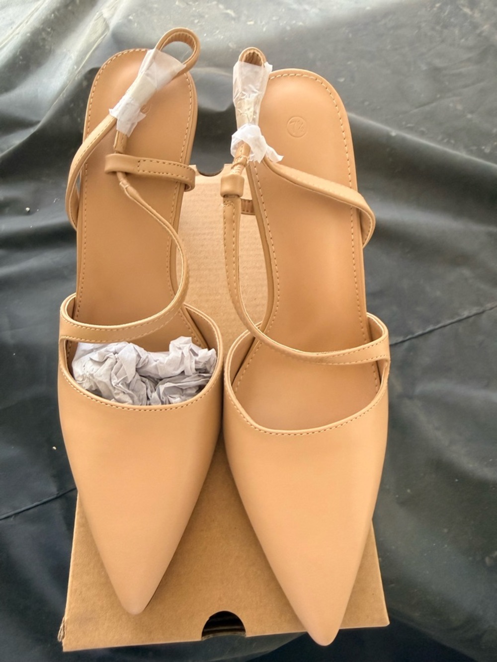 Pointed-Toe Tan Slingback Flats - Women's Fashion Shoes